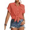 imageLYANER Womens Casual Collared Rolled Up Cap Sleeves Button Down Work Blouse Shirt TopsDark Pink