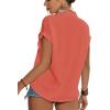 imageLYANER Womens Casual Collared Rolled Up Cap Sleeves Button Down Work Blouse Shirt TopsDark Pink