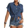 imageLYANER Womens Casual Collared Rolled Up Cap Sleeves Button Down Work Blouse Shirt TopsDusty Blue