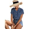 imageLYANER Womens Casual Collared Rolled Up Cap Sleeves Button Down Work Blouse Shirt TopsDusty Blue