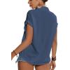 imageLYANER Womens Casual Collared Rolled Up Cap Sleeves Button Down Work Blouse Shirt TopsDusty Blue