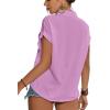 imageLYANER Womens Casual Collared Rolled Up Cap Sleeves Button Down Work Blouse Shirt TopsLilac