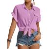 imageLYANER Womens Casual Collared Rolled Up Cap Sleeves Button Down Work Blouse Shirt TopsLilac