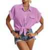 imageLYANER Womens Casual Collared Rolled Up Cap Sleeves Button Down Work Blouse Shirt TopsLilac