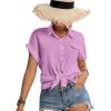 imageLYANER Womens Casual Collared Rolled Up Cap Sleeves Button Down Work Blouse Shirt TopsLilac