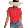 imageLYANER Womens Casual Collared Rolled Up Cap Sleeves Button Down Work Blouse Shirt TopsRed