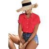 imageLYANER Womens Casual Collared Rolled Up Cap Sleeves Button Down Work Blouse Shirt TopsRed