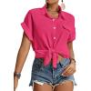 imageLYANER Womens Casual Collared Rolled Up Cap Sleeves Button Down Work Blouse Shirt TopsRose