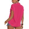 imageLYANER Womens Casual Collared Rolled Up Cap Sleeves Button Down Work Blouse Shirt TopsRose