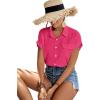 imageLYANER Womens Casual Collared Rolled Up Cap Sleeves Button Down Work Blouse Shirt TopsRose