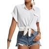 imageLYANER Womens Casual Collared Rolled Up Cap Sleeves Button Down Work Blouse Shirt TopsWhite