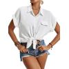 imageLYANER Womens Casual Collared Rolled Up Cap Sleeves Button Down Work Blouse Shirt TopsWhite