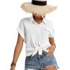 imageLYANER Womens Casual Collared Rolled Up Cap Sleeves Button Down Work Blouse Shirt TopsWhite