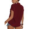 imageLYANER Womens Casual Collared Rolled Up Cap Sleeves Button Down Work Blouse Shirt TopsWine Red