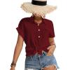 imageLYANER Womens Casual Collared Rolled Up Cap Sleeves Button Down Work Blouse Shirt TopsWine Red