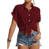 imageLYANER Womens Casual Collared Rolled Up Cap Sleeves Button Down Work Blouse Shirt TopsWine Red