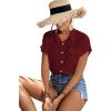 imageLYANER Womens Casual Collared Rolled Up Cap Sleeves Button Down Work Blouse Shirt TopsWine Red