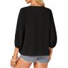 imageLYANER Womens Casual V Neck Tops 34 Sleeve Tie Knot Blouses Solid Button Down Summer ShirtsBlack