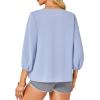 imageLYANER Womens Casual V Neck Tops 34 Sleeve Tie Knot Blouses Solid Button Down Summer ShirtsLight Blue