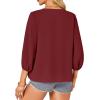 imageLYANER Womens Casual V Neck Tops 34 Sleeve Tie Knot Blouses Solid Button Down Summer ShirtsWine Red
