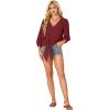 imageLYANER Womens Casual V Neck Tops 34 Sleeve Tie Knot Blouses Solid Button Down Summer ShirtsWine Red