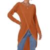 imageLYANER Womens High Low Hem Split Wrap Front Long Sleeve Tunic Long Shirt Blouse TopCaramel