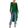 imageLYANER Womens High Low Hem Split Wrap Front Long Sleeve Tunic Long Shirt Blouse TopDark Green