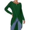 imageLYANER Womens High Low Hem Split Wrap Front Long Sleeve Tunic Long Shirt Blouse TopDark Green
