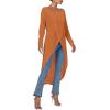 imageLYANER Womens High Low Hem Split Wrap Front Long Sleeve Tunic Long Shirt Blouse TopDark Orange