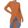 imageLYANER Womens High Low Hem Split Wrap Front Long Sleeve Tunic Long Shirt Blouse TopDark Orange