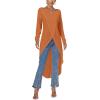 imageLYANER Womens High Low Hem Split Wrap Front Long Sleeve Tunic Long Shirt Blouse TopDark Orange