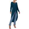 imageLYANER Womens High Low Hem Split Wrap Front Long Sleeve Tunic Long Shirt Blouse TopLake Blue