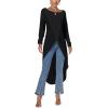 imageLYANER Womens High Low Hem Split Wrap Front Long Sleeve Tunic Long Shirt Blouse TopPlain Black