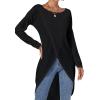 imageLYANER Womens High Low Hem Split Wrap Front Long Sleeve Tunic Long Shirt Blouse TopPlain Black