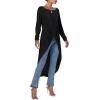 imageLYANER Womens High Low Hem Split Wrap Front Long Sleeve Tunic Long Shirt Blouse TopPlain Black