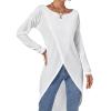 imageLYANER Womens High Low Hem Split Wrap Front Long Sleeve Tunic Long Shirt Blouse TopPlain White