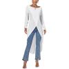 imageLYANER Womens High Low Hem Split Wrap Front Long Sleeve Tunic Long Shirt Blouse TopPlain White