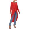 imageLYANER Womens High Low Hem Split Wrap Front Long Sleeve Tunic Long Shirt Blouse TopRed
