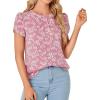 imageLYANER Womens Petal Sleeve Tops Round Neck Pleated Blouse Floral Printed Tunic ShirtsPink