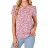 imageLYANER Womens Petal Sleeve Tops Round Neck Pleated Blouse Floral Printed Tunic ShirtsPink