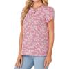imageLYANER Womens Petal Sleeve Tops Round Neck Pleated Blouse Floral Printed Tunic ShirtsPink