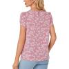 imageLYANER Womens Petal Sleeve Tops Round Neck Pleated Blouse Floral Printed Tunic ShirtsPink