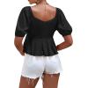 imageLYANER Womens Satin Deep V Neck Puff Short Sleeve Tie Front Ruffle Hem Blouse Crop Peplum TopBlack