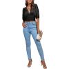 imageLYANER Womens Satin Deep V Neck Ruched Blouse Shirred Back Batwing Short Sleeve Crop TopBlack