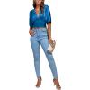 imageLYANER Womens Satin Deep V Neck Ruched Blouse Shirred Back Batwing Short Sleeve Crop TopBlue