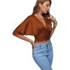imageLYANER Womens Satin Deep V Neck Ruched Blouse Shirred Back Batwing Short Sleeve Crop TopBrown