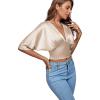 imageLYANER Womens Satin Deep V Neck Ruched Blouse Shirred Back Batwing Short Sleeve Crop TopChampagne