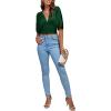 imageLYANER Womens Satin Deep V Neck Ruched Blouse Shirred Back Batwing Short Sleeve Crop TopDark Green