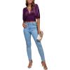 imageLYANER Womens Satin Deep V Neck Ruched Blouse Shirred Back Batwing Short Sleeve Crop TopDark Purple