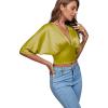 imageLYANER Womens Satin Deep V Neck Ruched Blouse Shirred Back Batwing Short Sleeve Crop TopKiwi